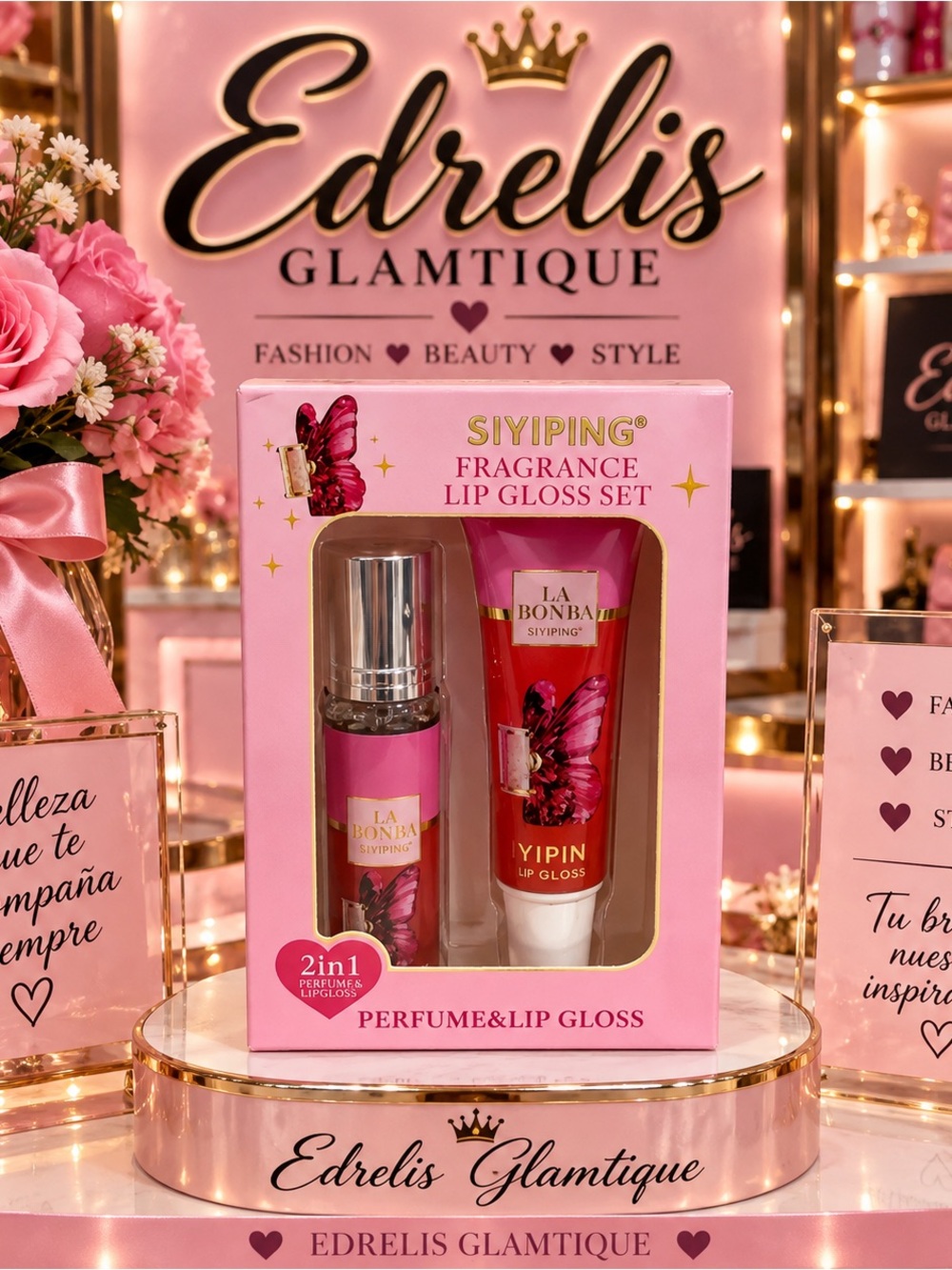 La Bonba Fragrance And Lip Gloss Set - Pink
